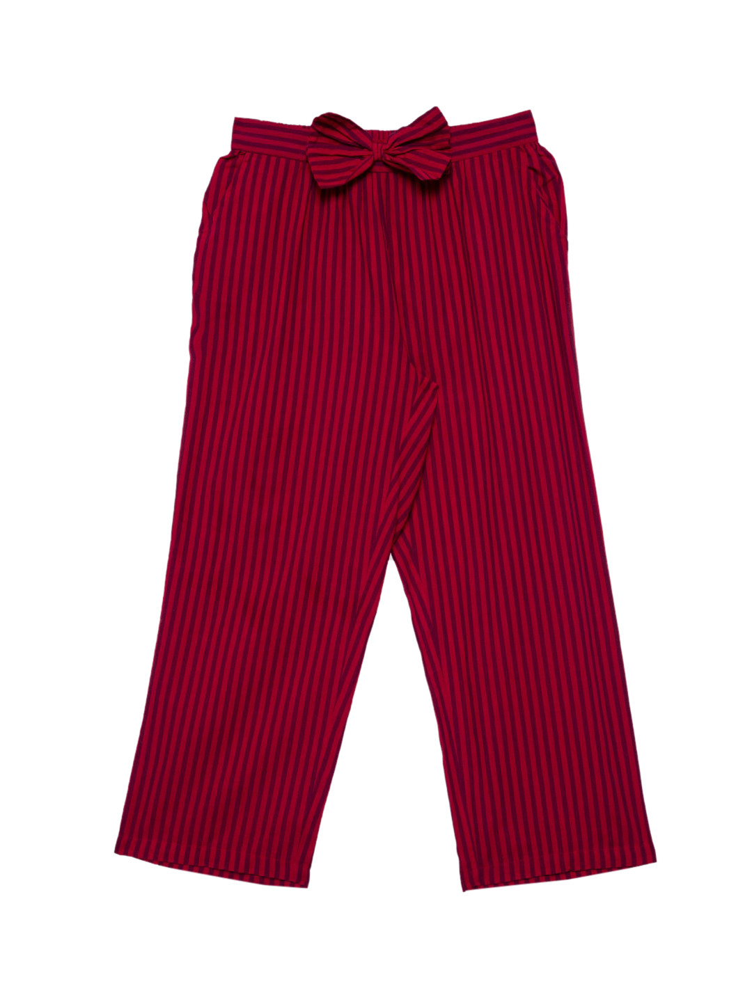Hoop Hippo Girls Maroon Striped Smart Loose Fit High-Rise Trousers