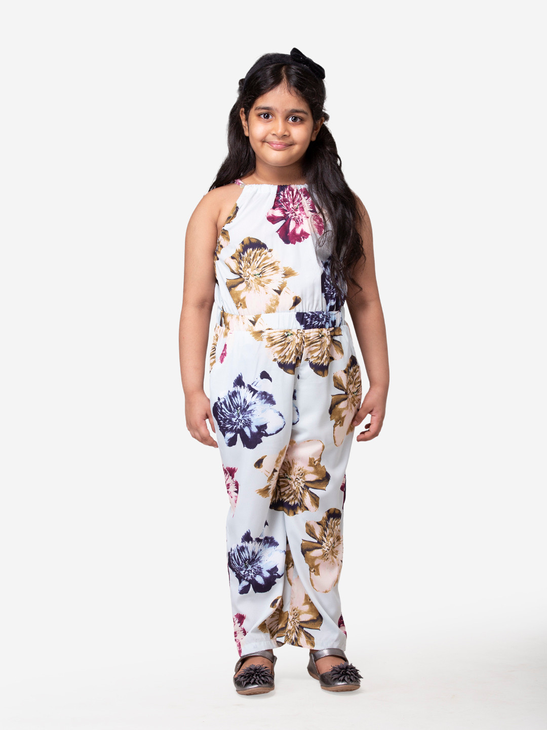 Hoop Hippo Girls Blue & Pink Halter Neck Printed Basic Jumpsuit