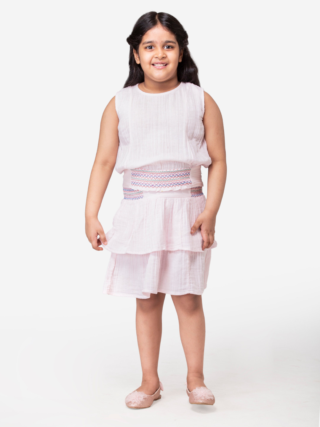 Hoop Hippo Girls Pink Blouson Dyed Cotton Top
