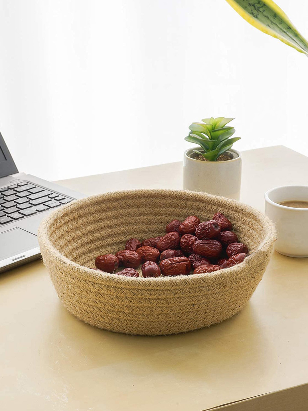 HABERE INDIA Beige Solid Jute Storage Basket