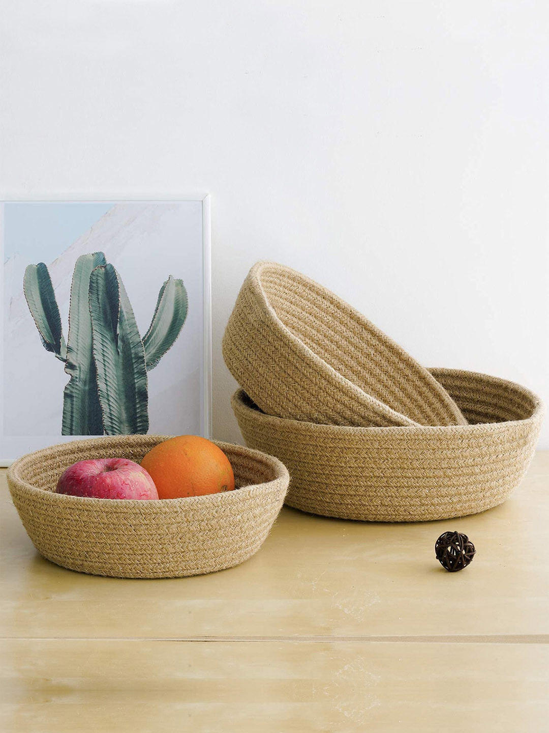 HABERE INDIA Set of 3 Beige Jute Storage Baskets
