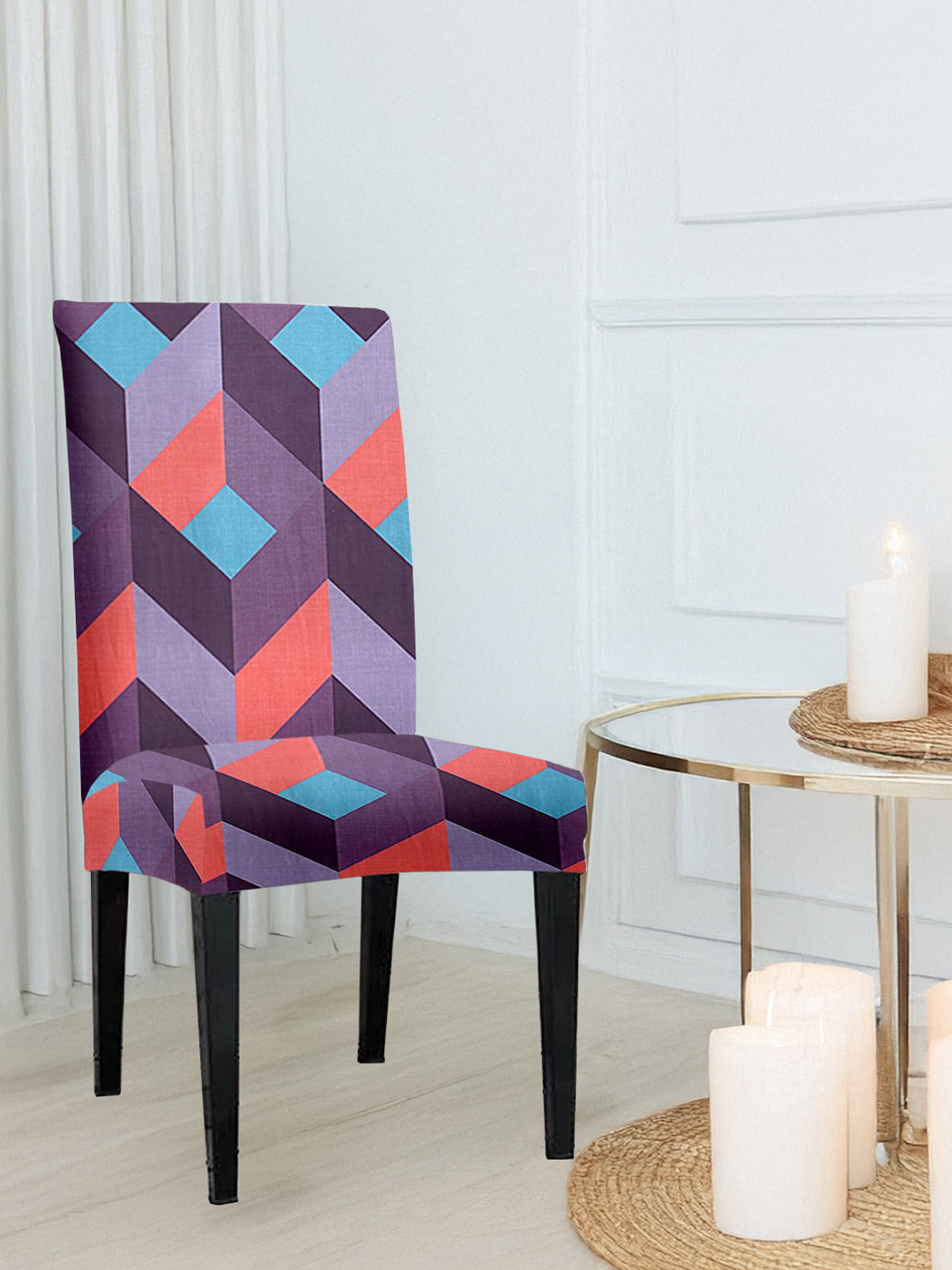 Cortina Pink & Black Abstract Printed Chair Cover