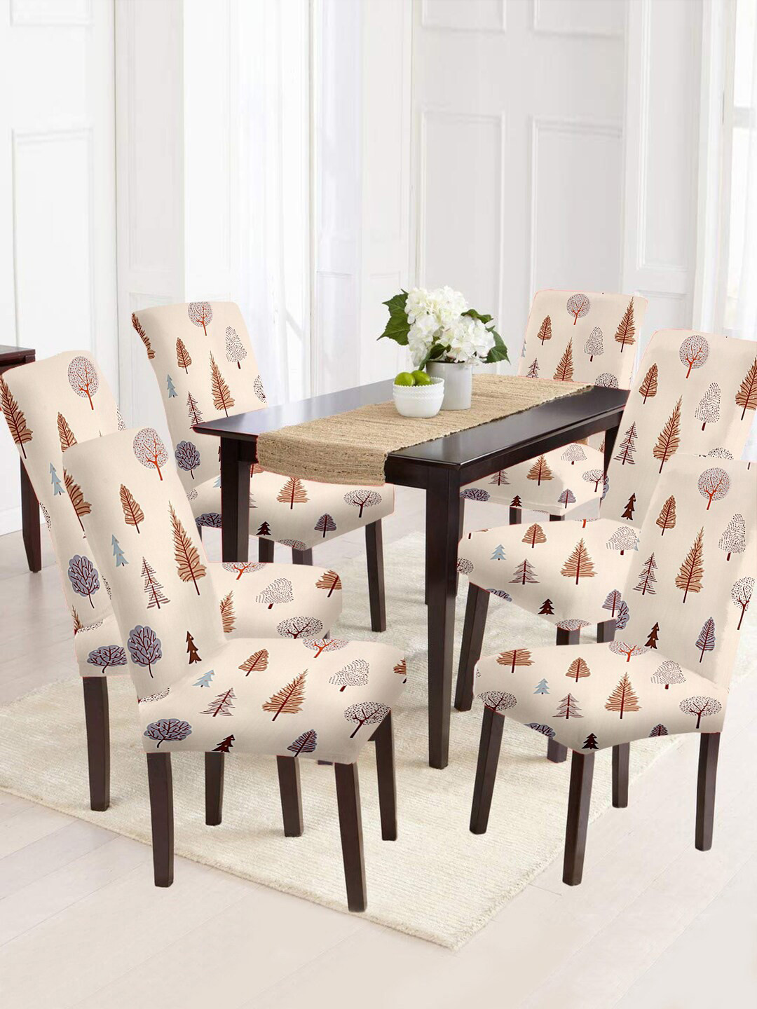 Cortina Set Of 6 Beige Printed Chair Covers