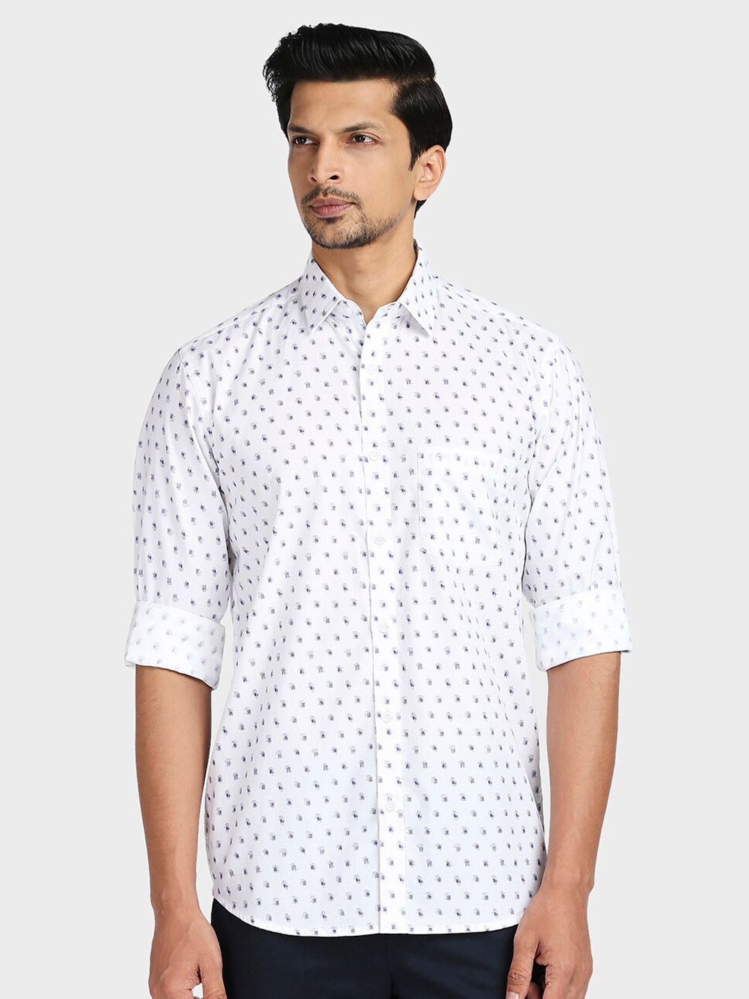 ColorPlus Men White Tailored Fit Opaque Printed Casual Shirt