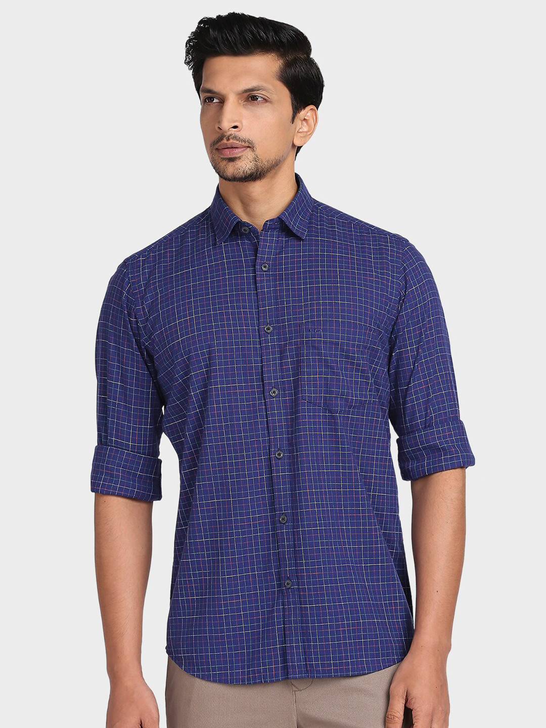 ColorPlus Men Blue Checked Casual Shirt