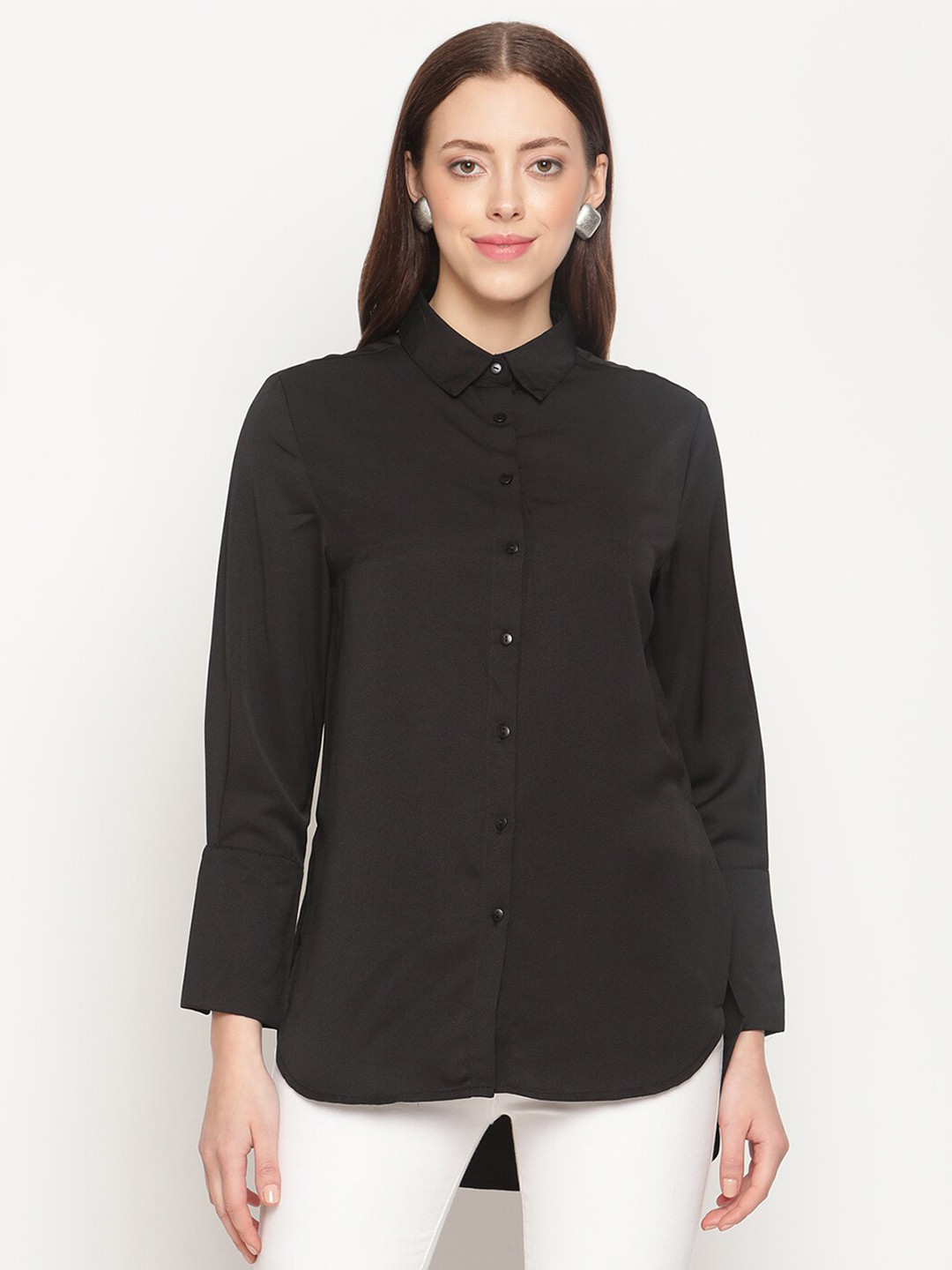 METTLE Women Black High-Low Casual Shirt