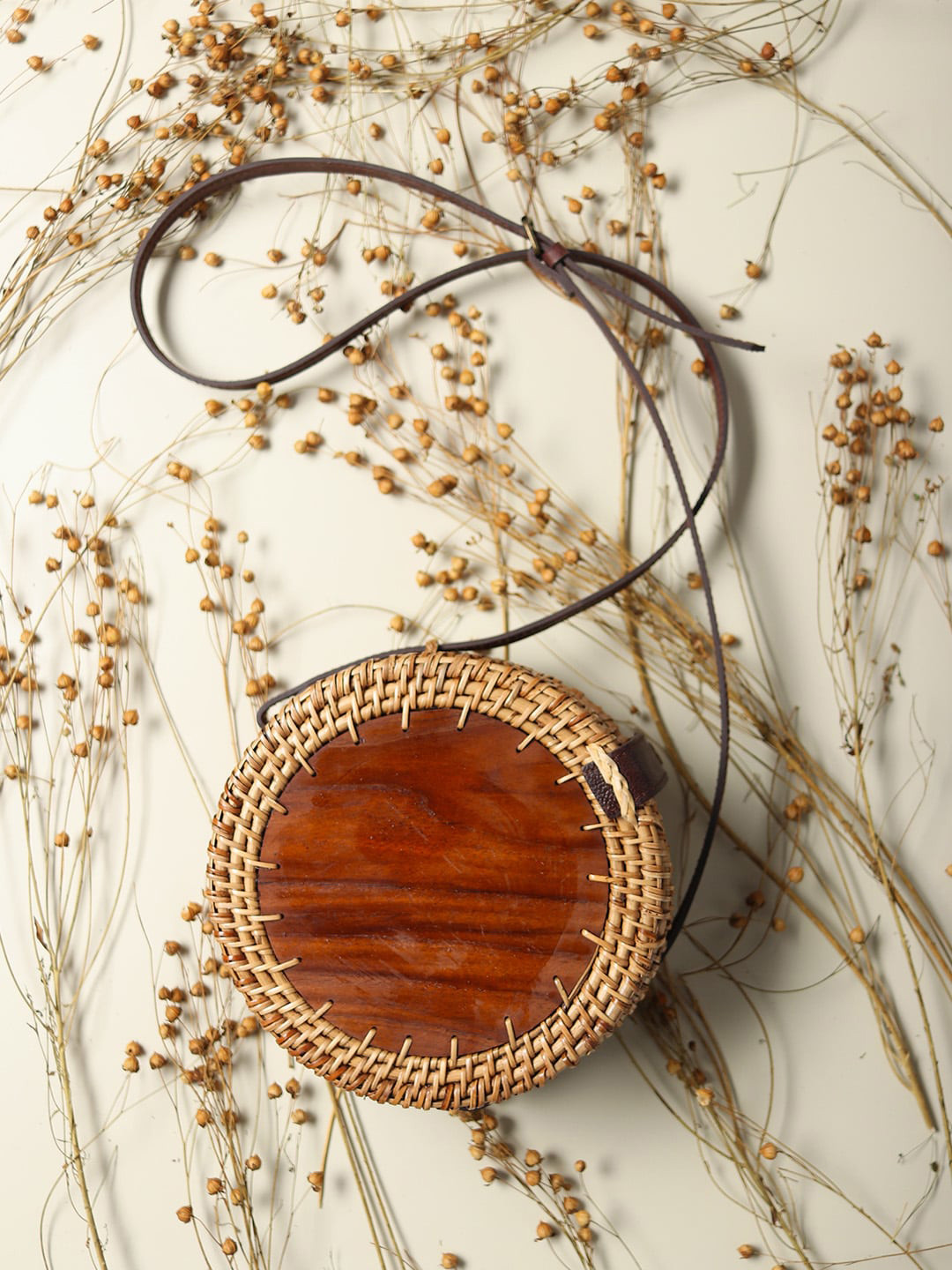 HABERE INDIA Women Brown Textured Jute Bucket Sling Bag