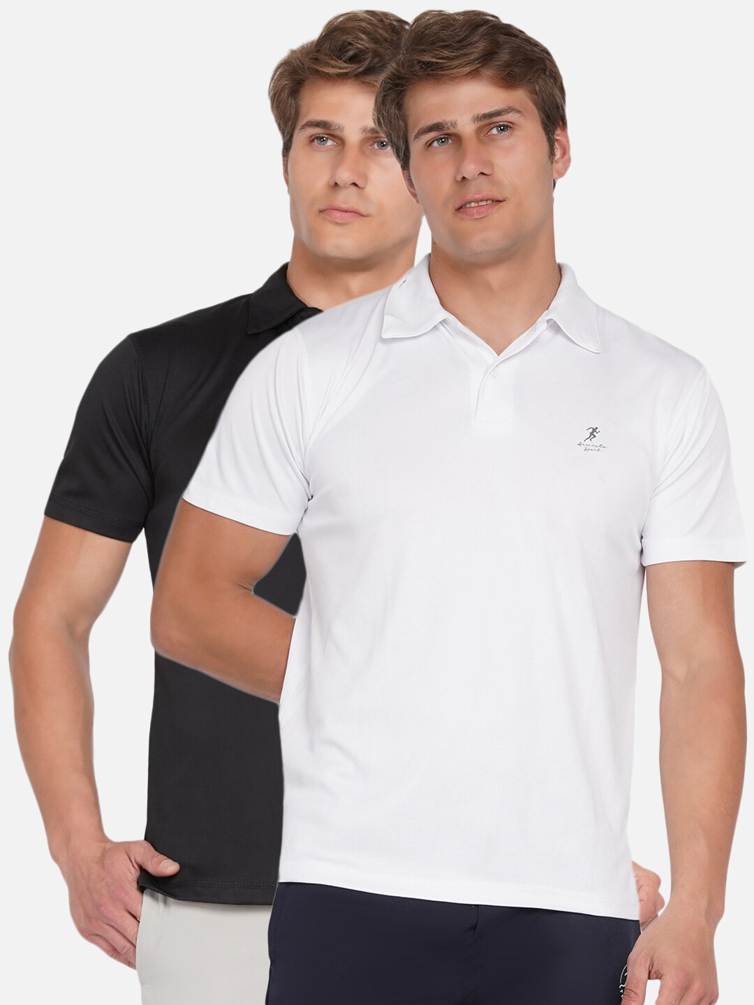 ARMISTO Men Black & White Set of 2 Polo Collar Dri-FIT Training or Gym T-shirt