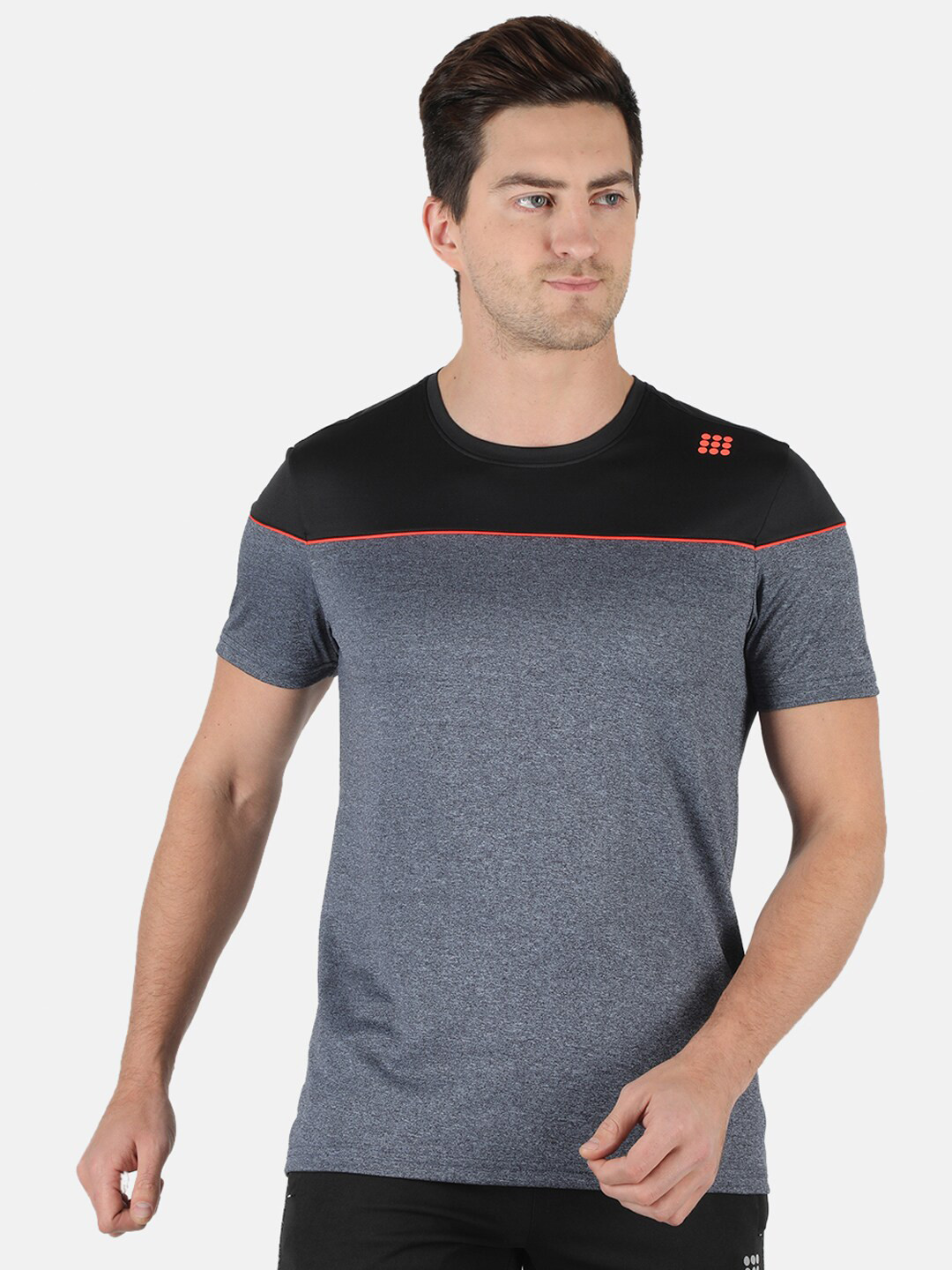rock it Men Grey & Black Colourblocked T-shirt