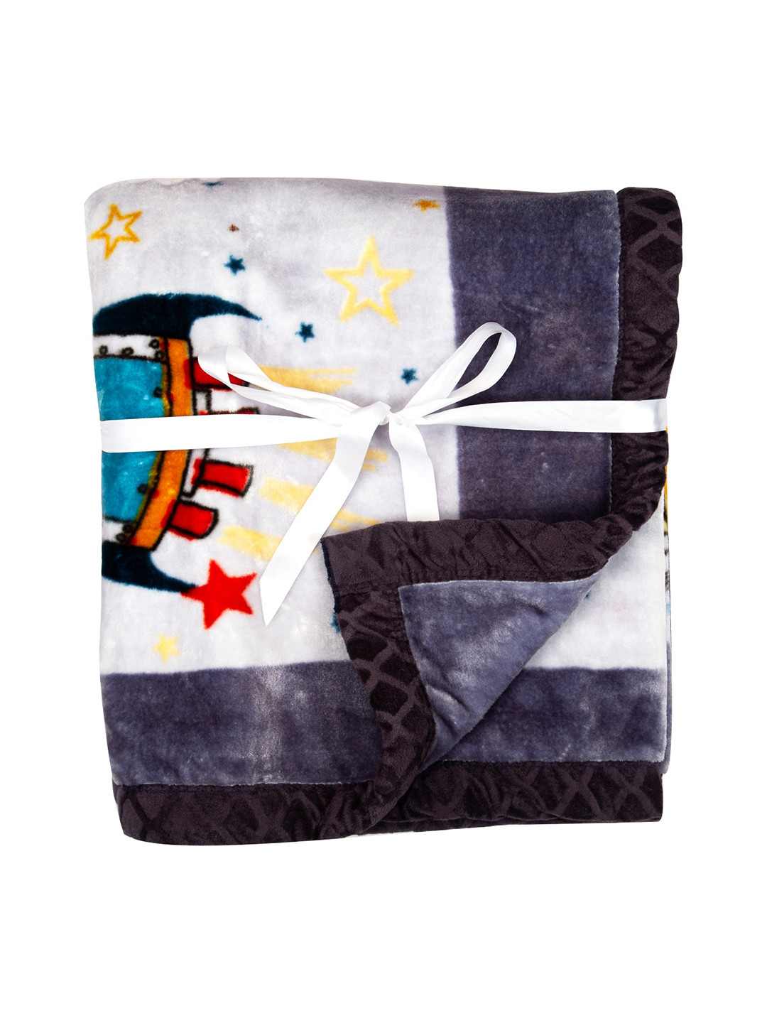 MeeMee Grey & White Cartoon Characters AC Room Wool 300 GSM Single Bed Blanket