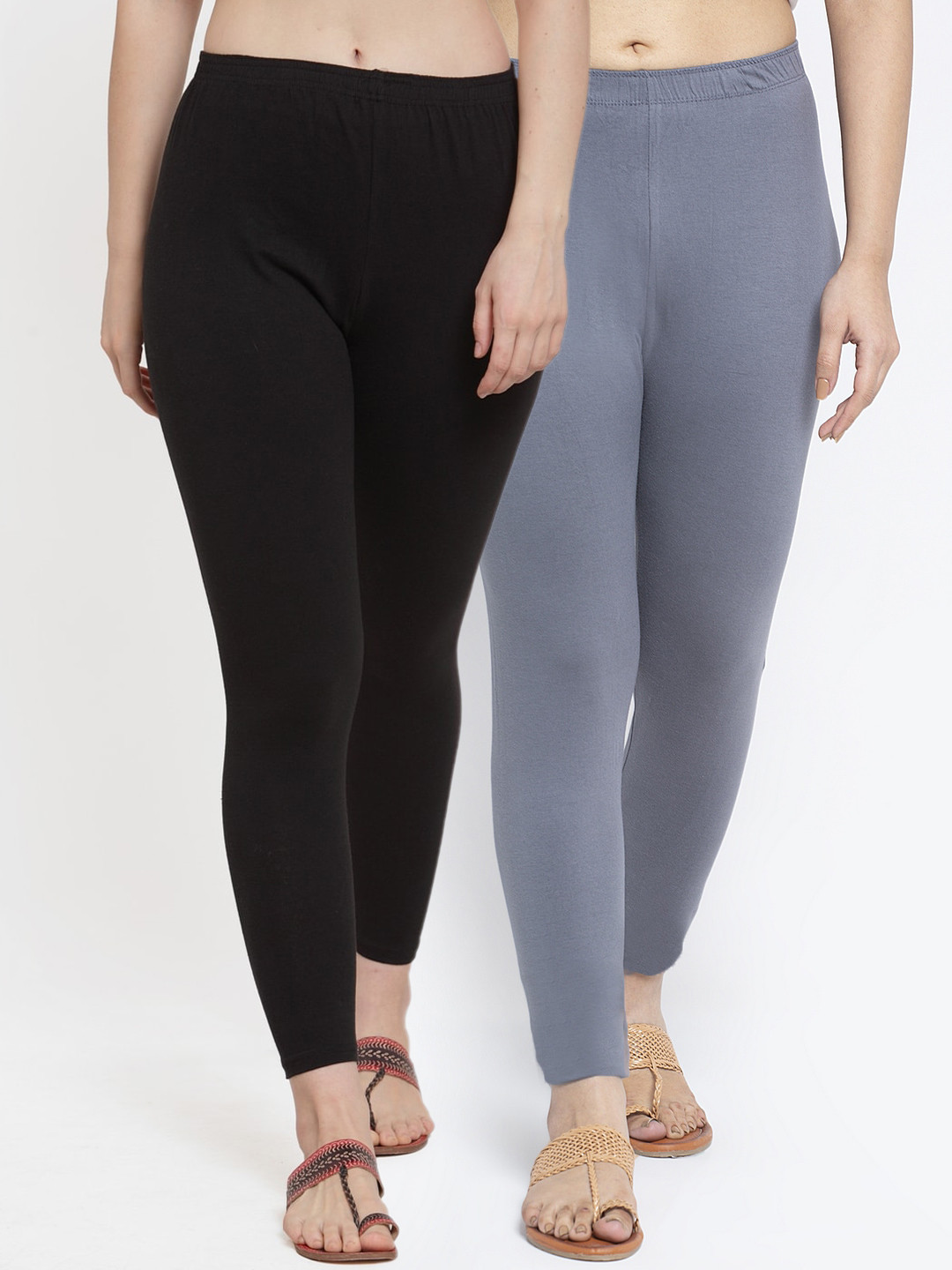 Jinfo Women Pack of 2 Black & Grey Solid Leggings
