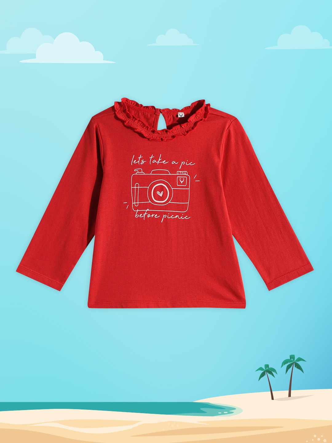 Allen Solly Junior Infant Girls Red & White Printed Pure Cotton T-shirt