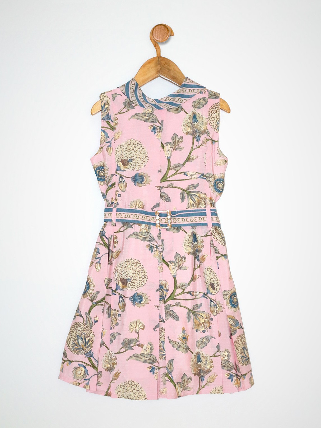 Peppermint Girls Pink Floral Printed Cotton A-Line Midi Dress