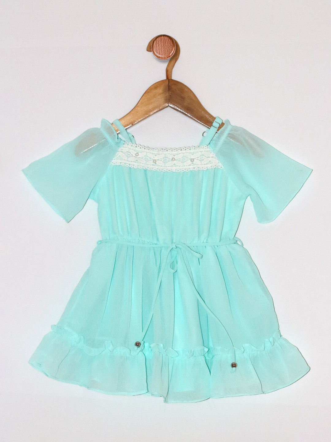 Peppermint Turquoise Blue Embroidered Chiffon Dress