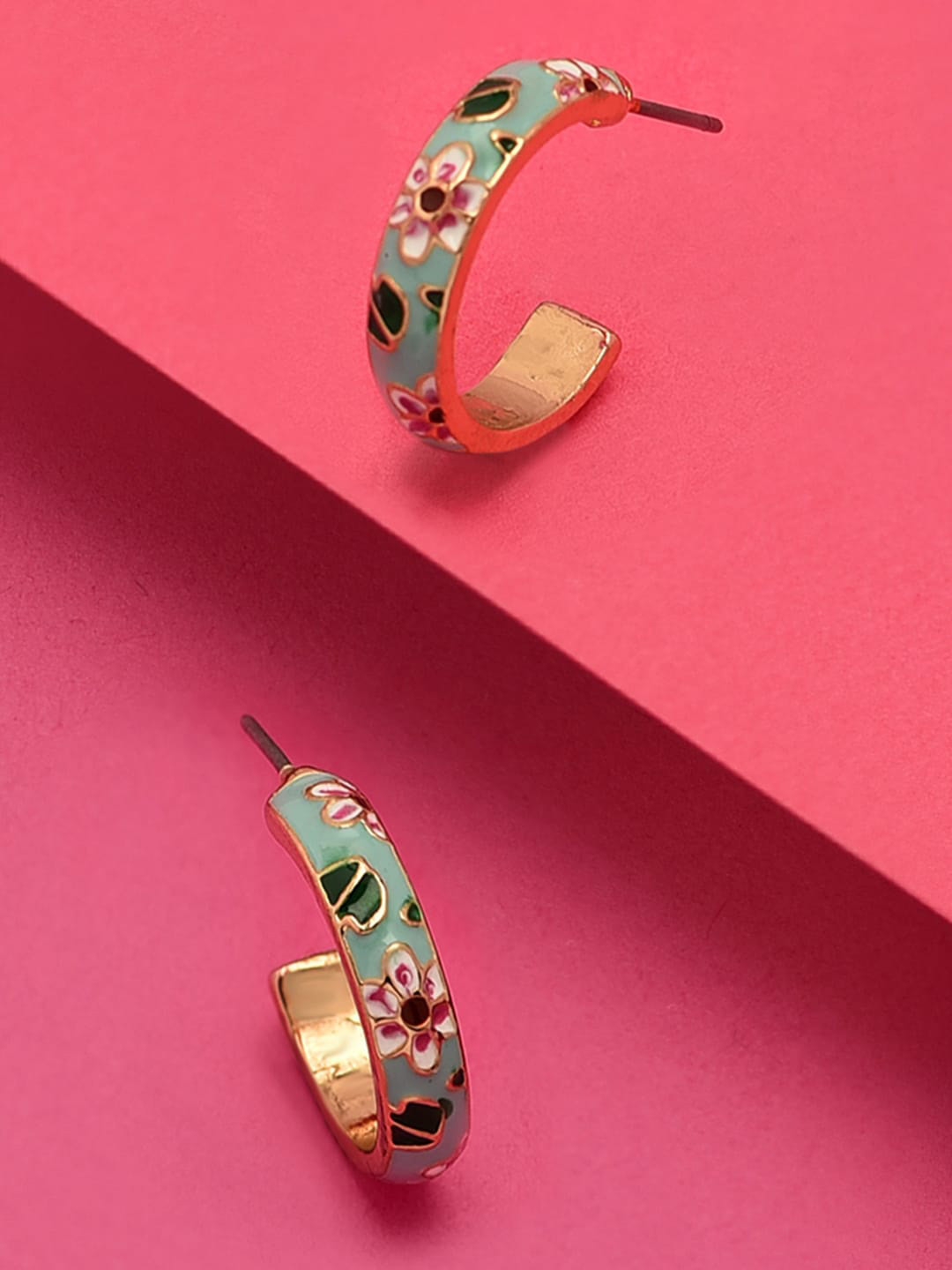 Accessorize Women Romantic Ramble Blue Enamel Flower Hoop Earring