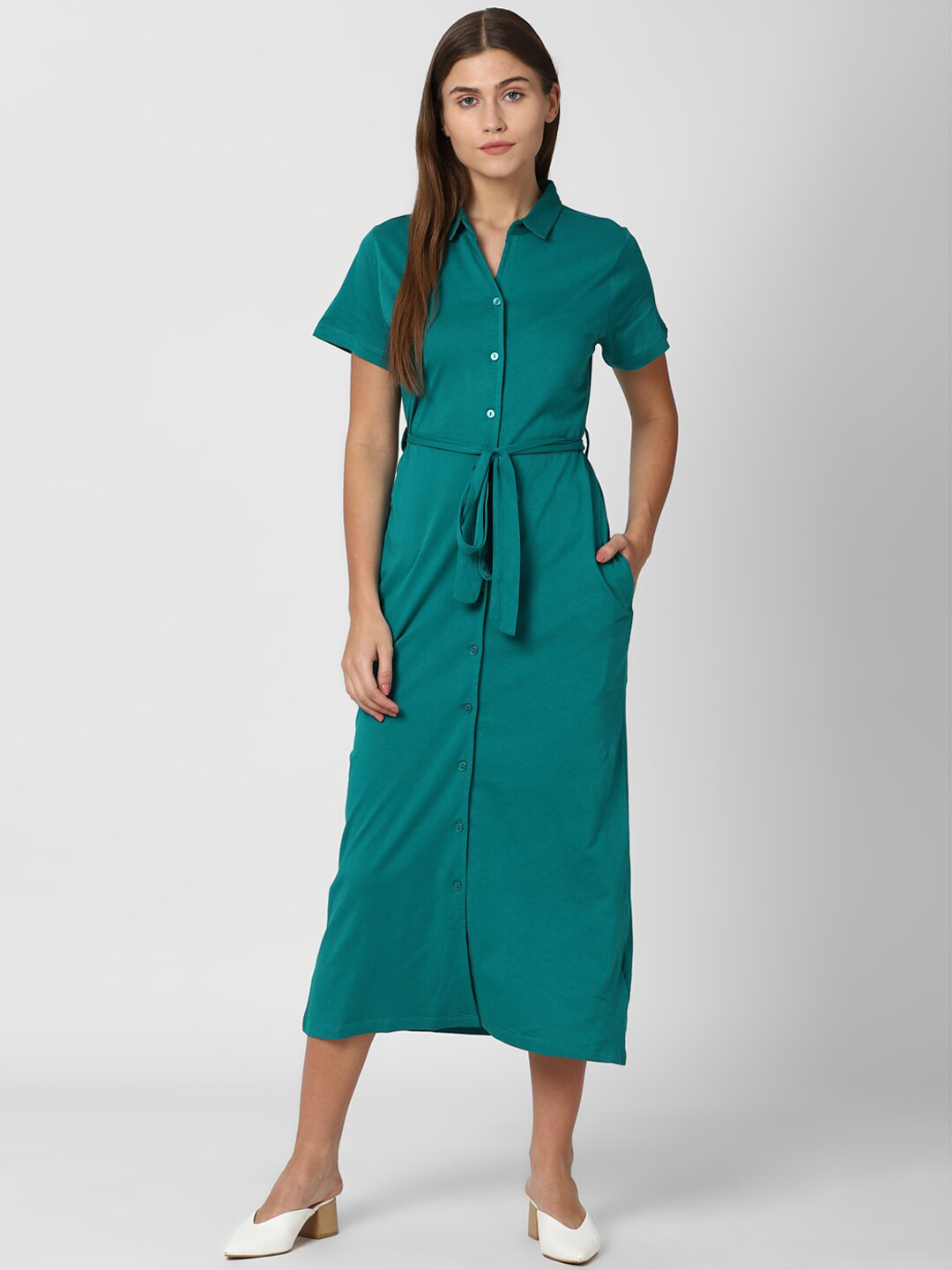 Van Heusen Woman Blue Shirt Pure Cotton Midi Dress