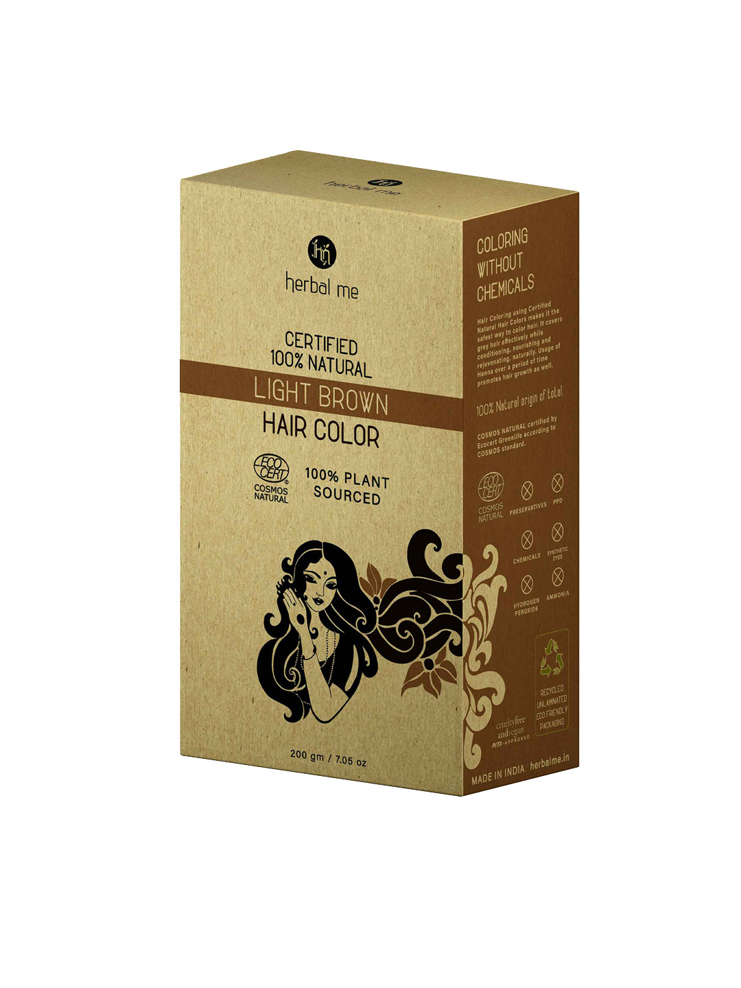 HERBAL ME Certified 100% Natural Hair Colour 200 g - Light Brown