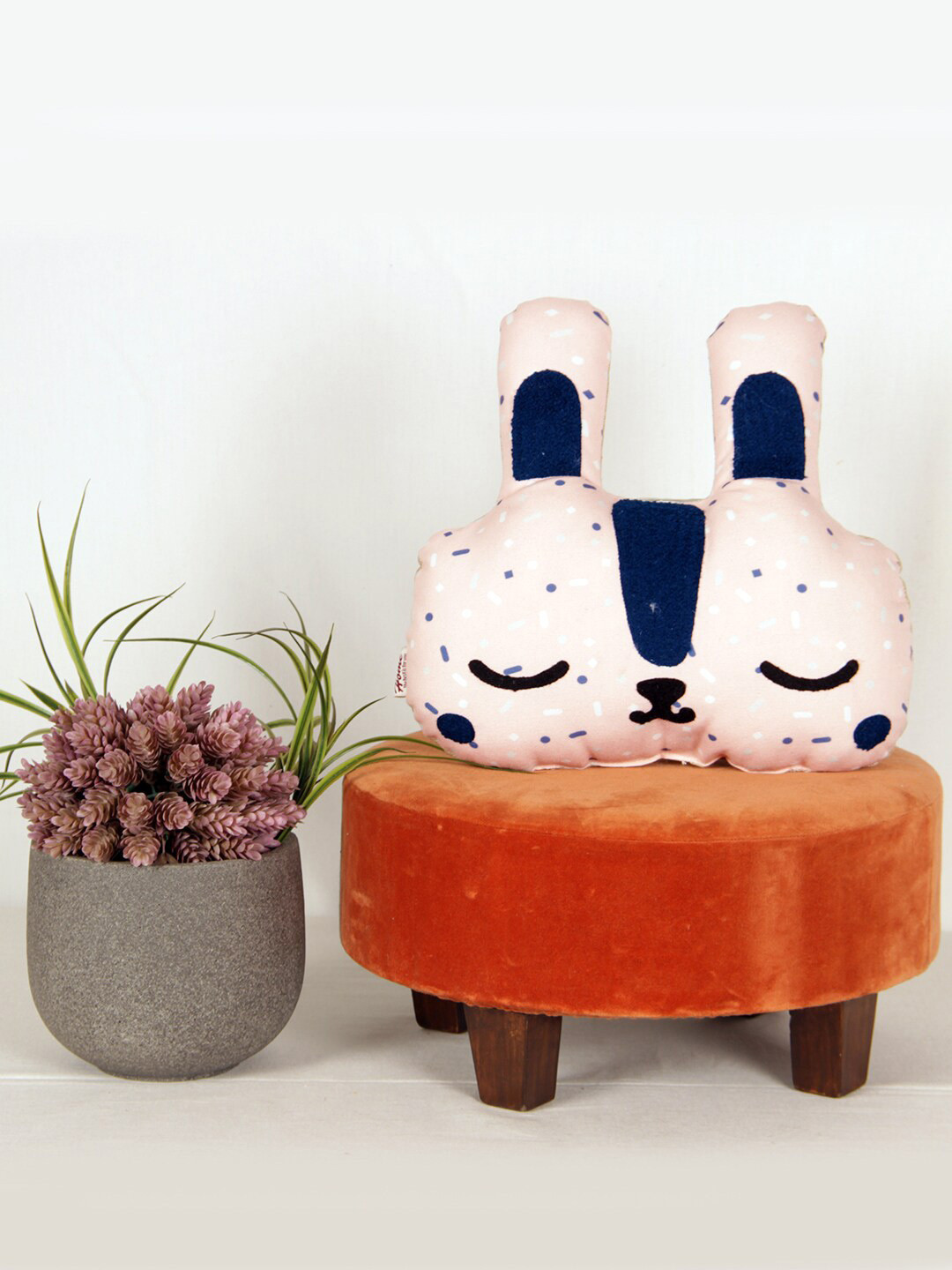 Sivya Kids Pink & Navy Blue Printed Bunny Shape Cushion