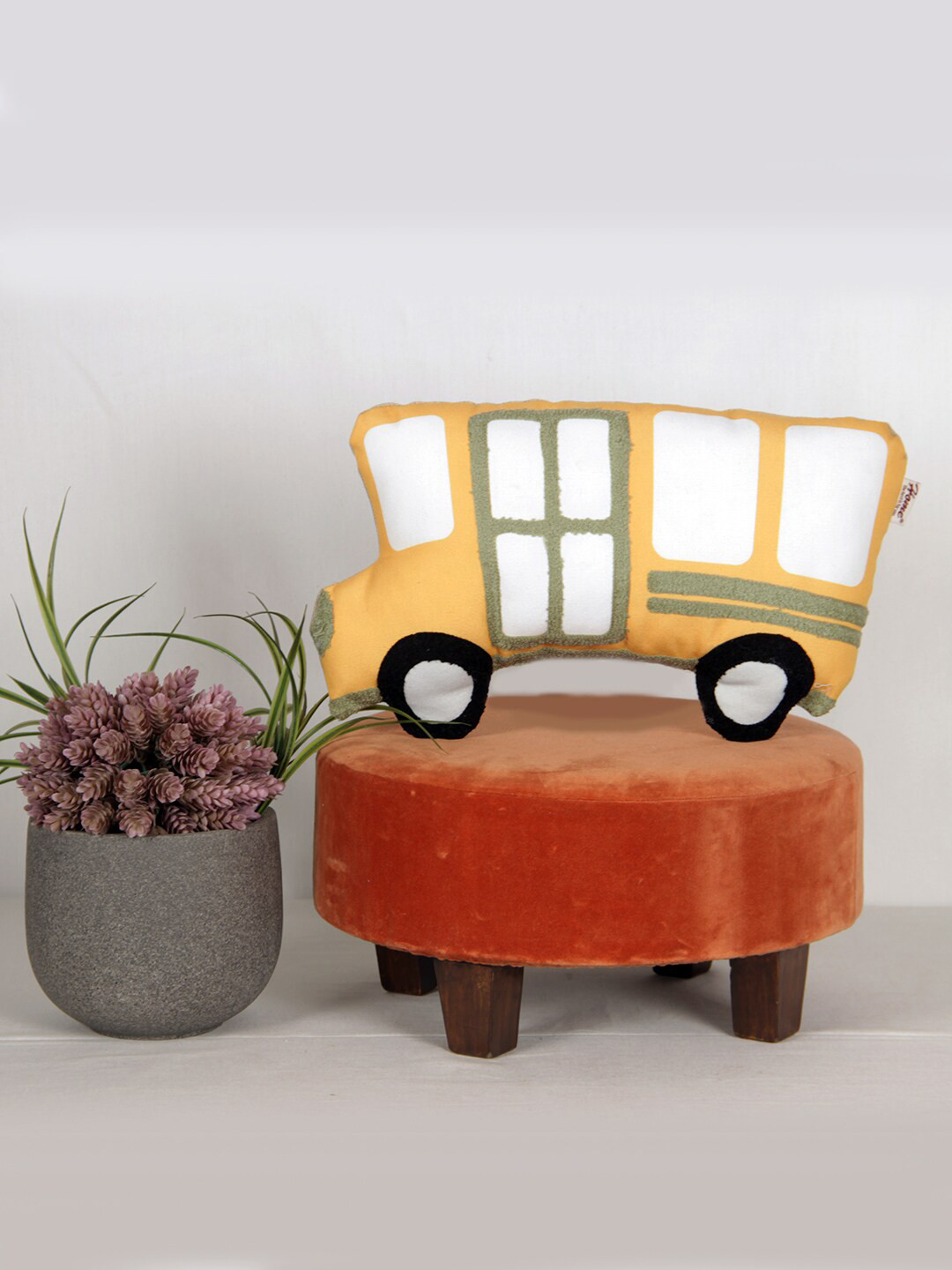 Sivya Kids Yellow Printed Bus Shaped Cushion Pillow