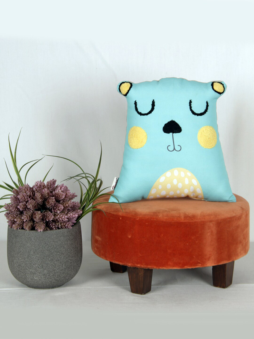 Sivya Kids Blue and Yellow Printed Bear Shaped Cushion Pillow