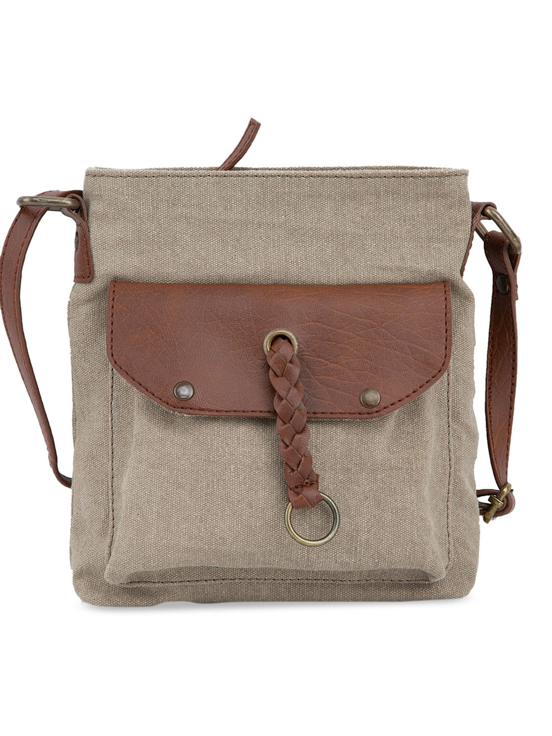 Mona B Brown Upcycled Canvas Crossbody Sling Bag