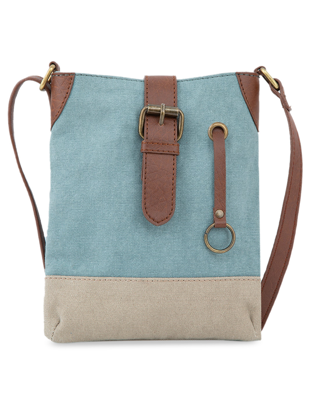 Mona B Women Blue Colourblocked Upcycled Canvas Crossbody Bag