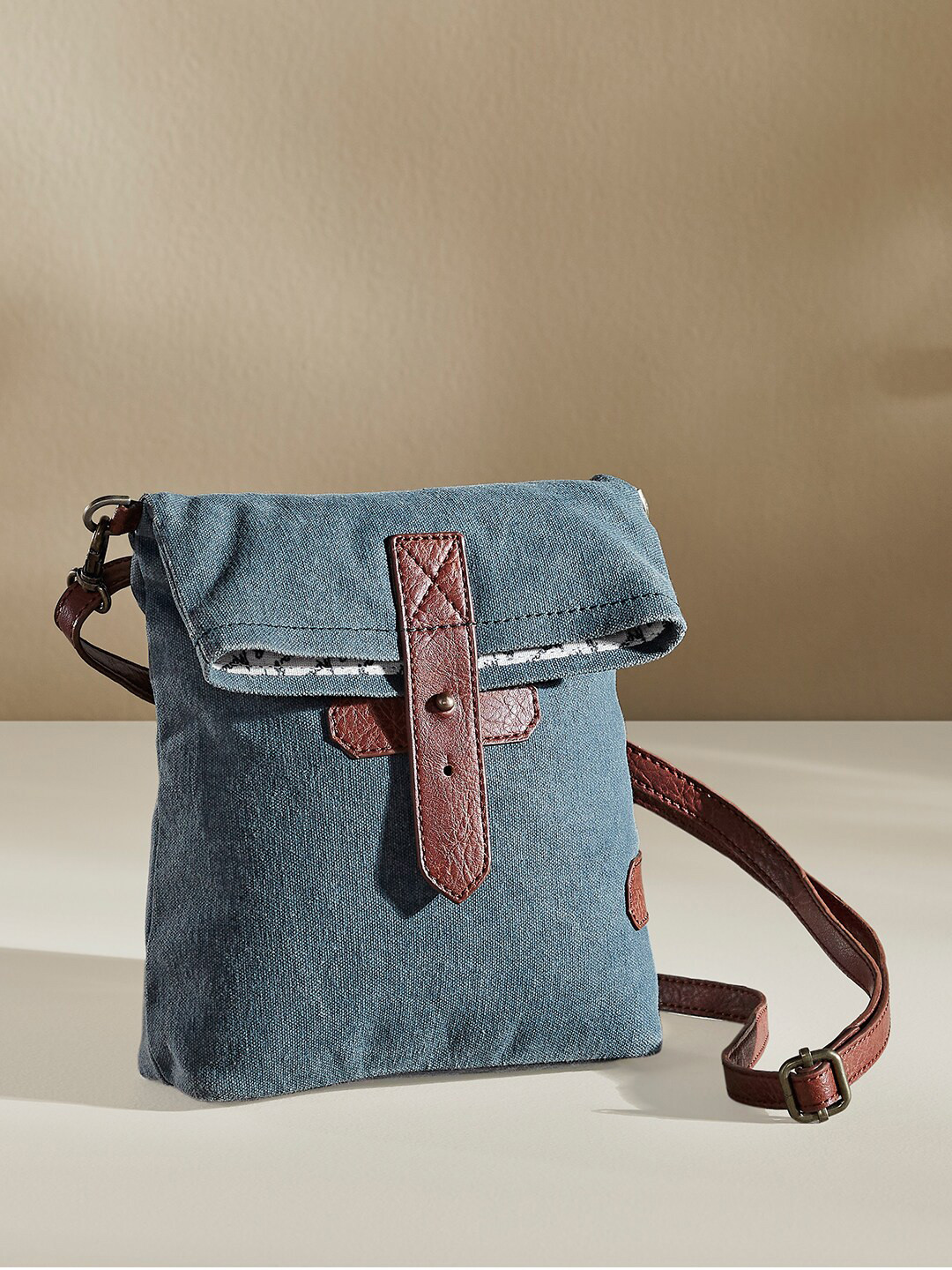 Mona B Blue Upcycled Canvas Crossbody Bag