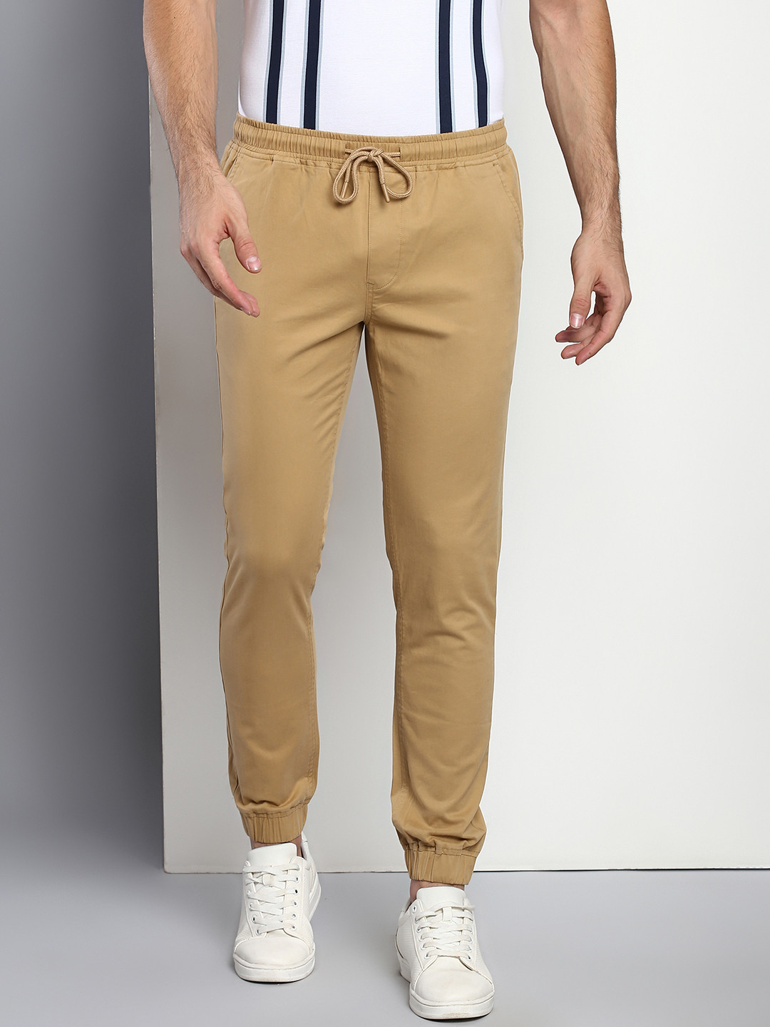 Dennis Lingo Men Khaki Straight Fit Cotton Joggers Trousers