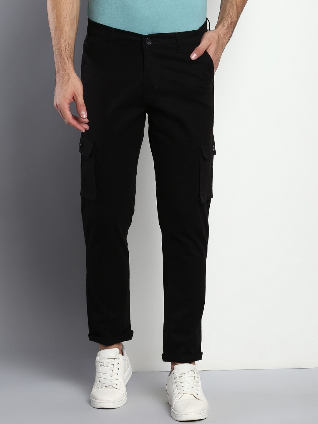 Buy Dennis Lingo Men Black Tapered Fit Cargos Trousers - Trousers