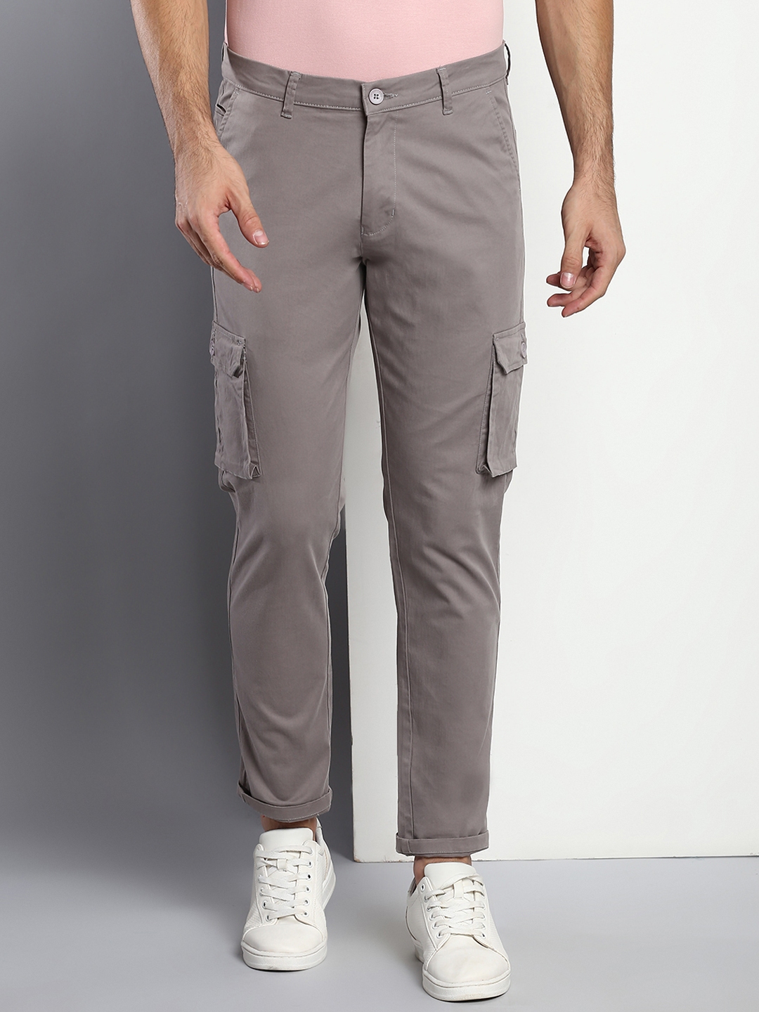 Buy Dennis Lingo Men Grey Tapered Fit Cotton Cargos Trousers - Trousers for  Men 17462016