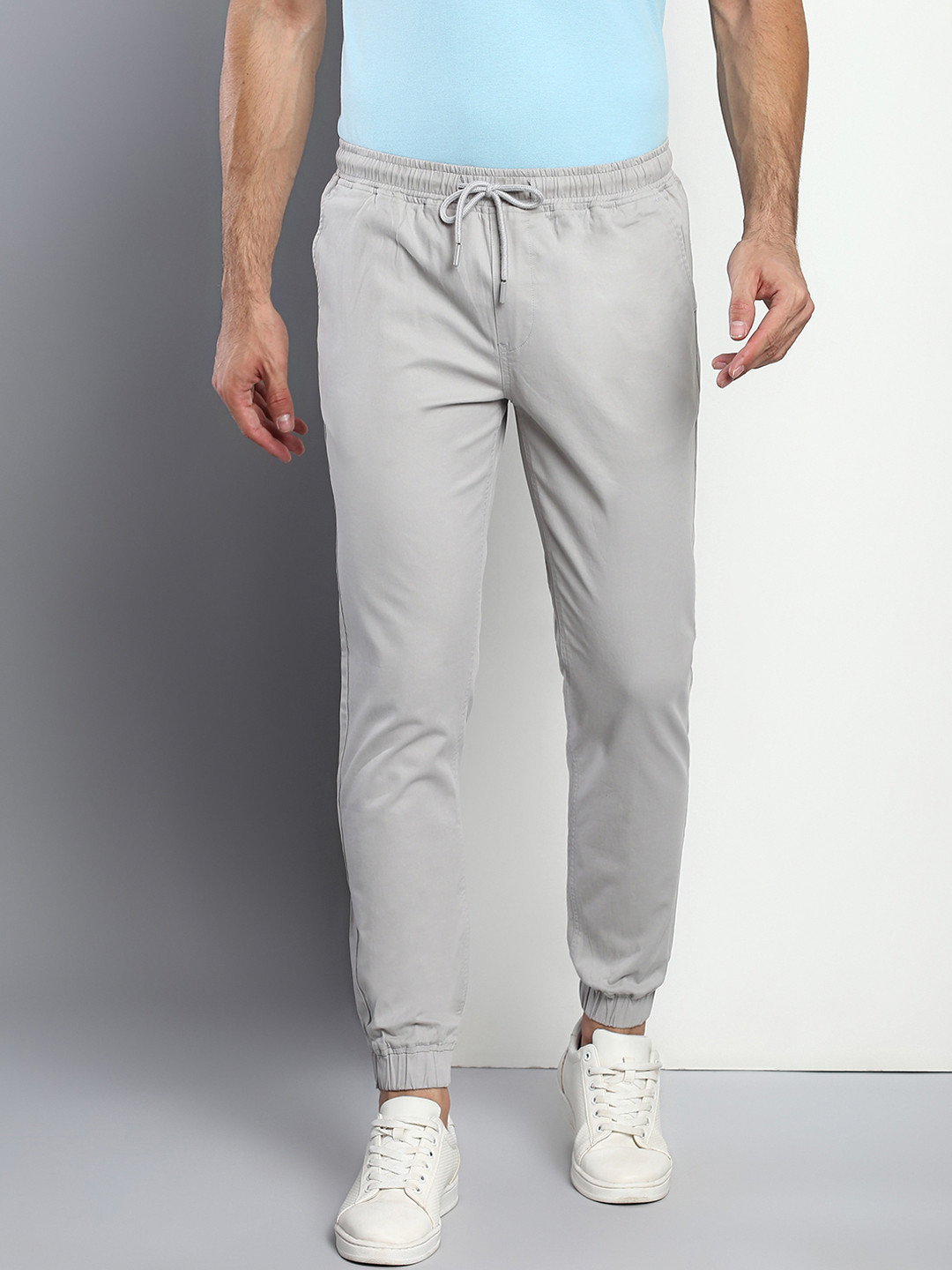 Dennis Lingo Men Grey Straight Fit Cotton Joggers Trousers