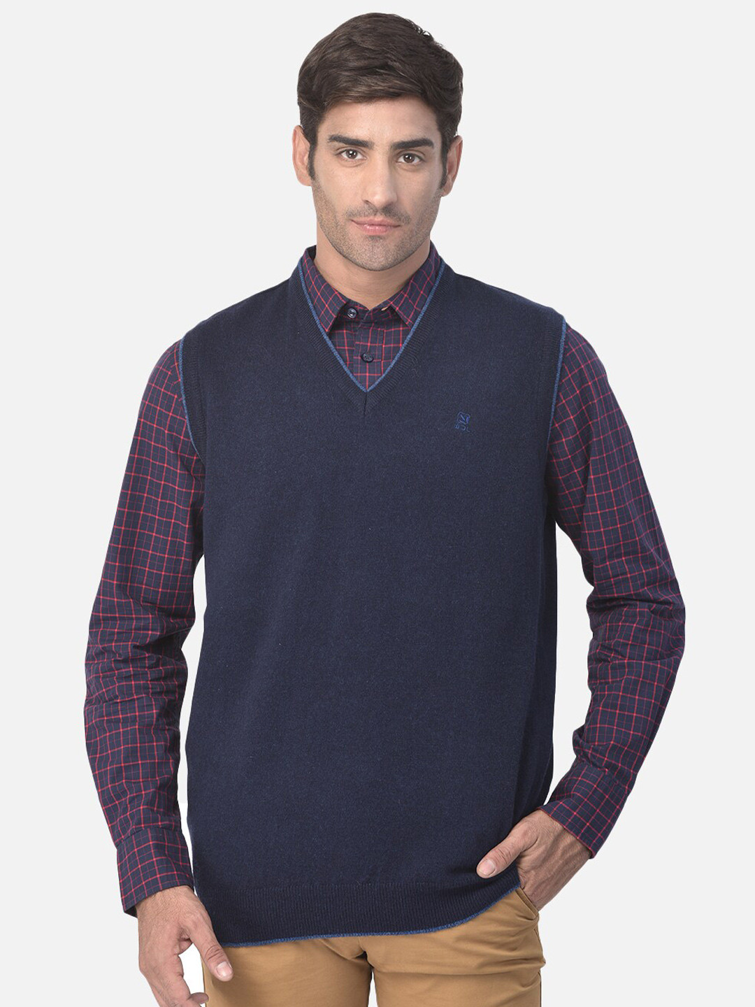 Woodland Men Navy Blue Wool Sweater Vest