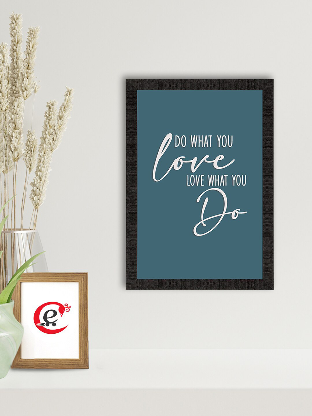 eCraftIndia Blue & White Motivational Quote Printed Framed UV Art Painting