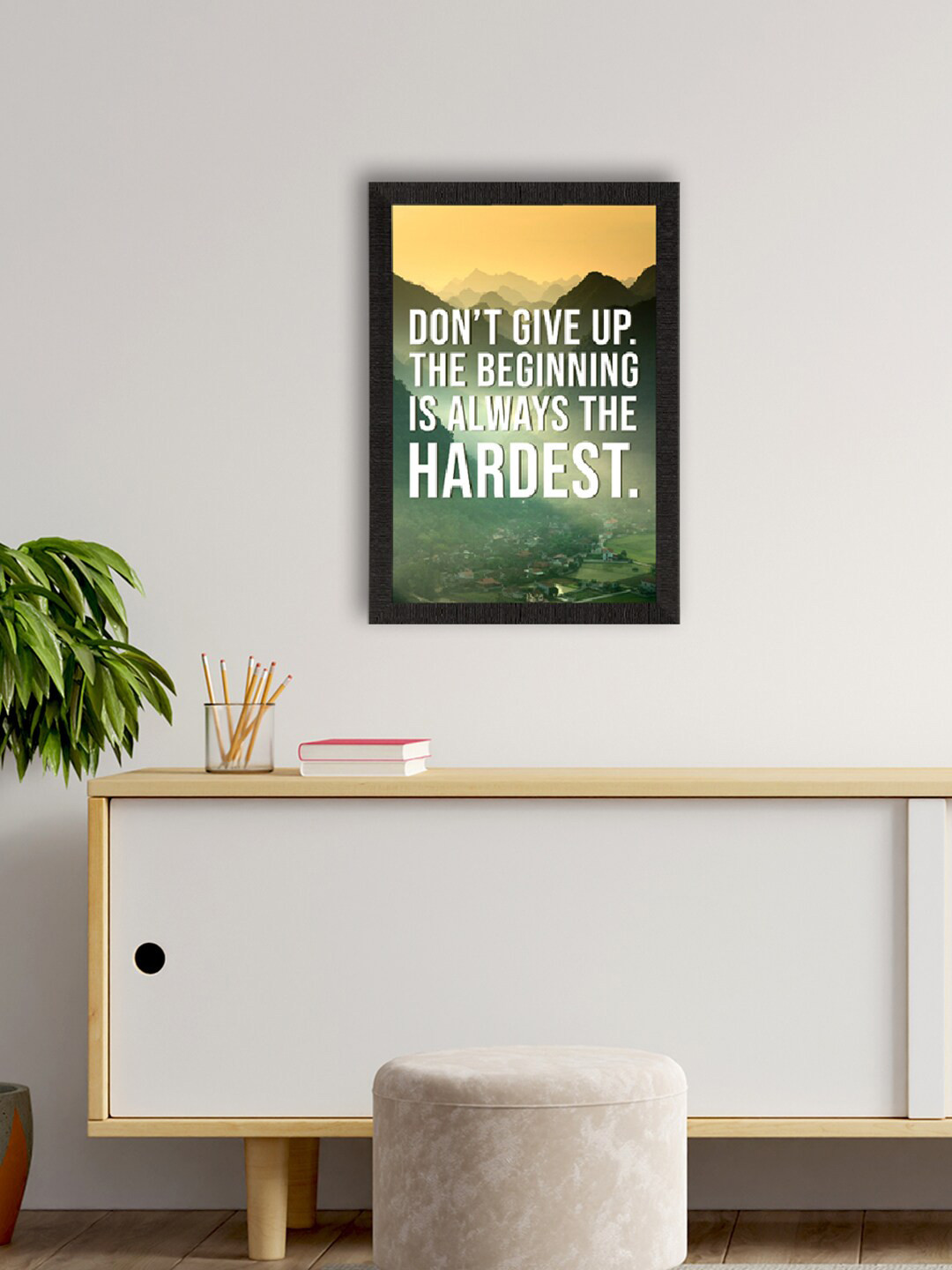 eCraftIndia Green & Yellow Motivational Quote Printed Framed UV Art Painting