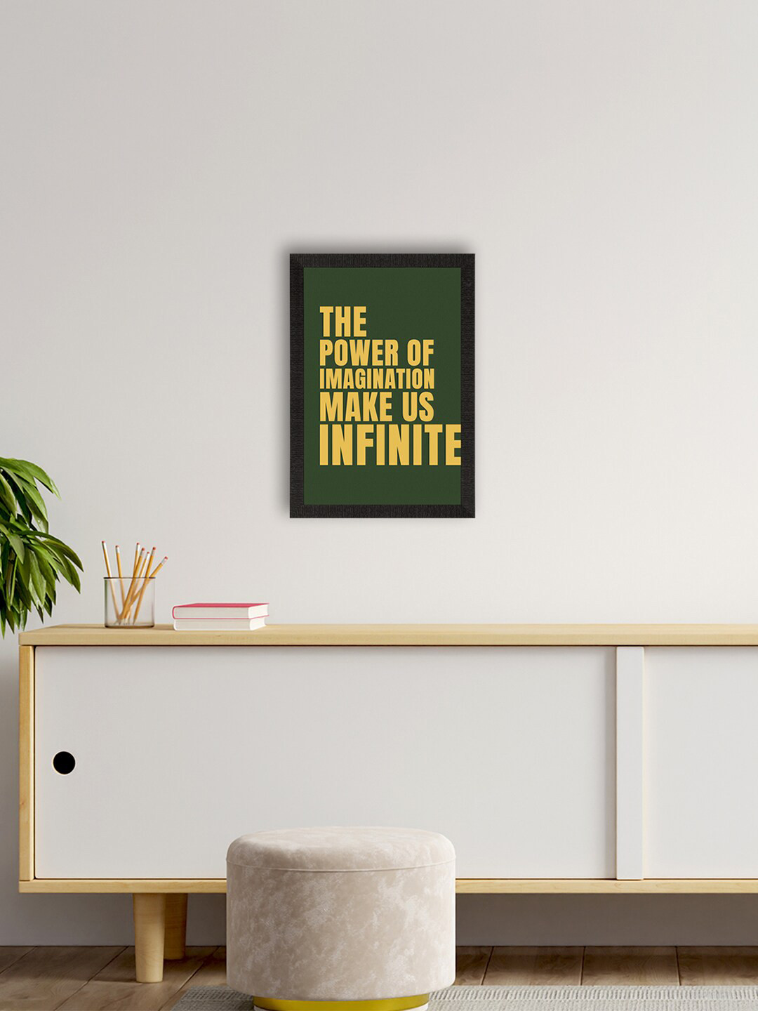 eCraftIndia Green & Yellow Motivational Quote Printed Framed UV Art Painting