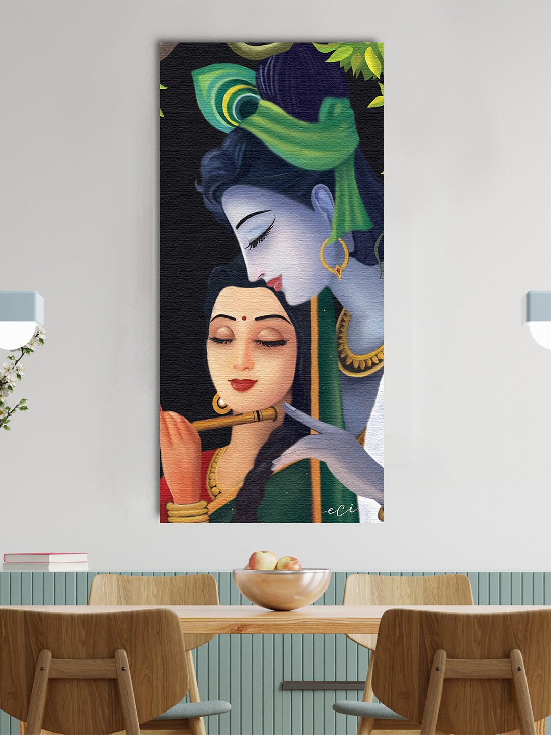 eCraftIndia Multicolor Krishna Radha Original Design Canvas Printed Wall Painting