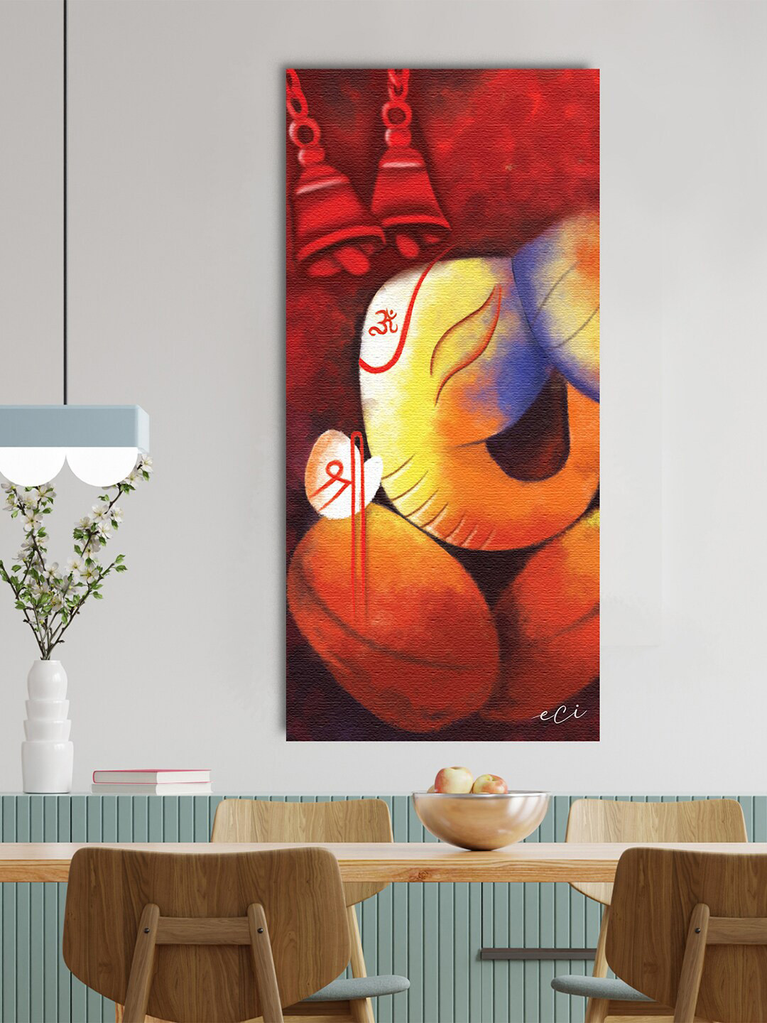 eCraftIndia Red & Orange Ganpati Bappa Painting Wall Art