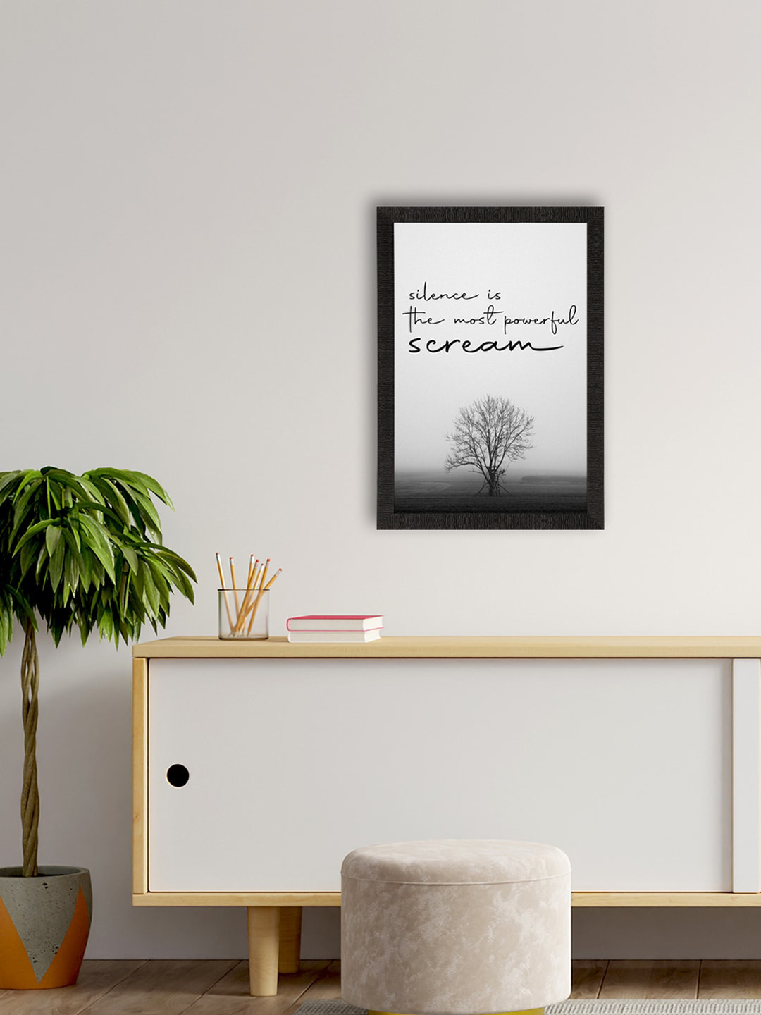 eCraftIndia Black & Grey Motivational Quotes Printed Matt Texture UV Art Painting