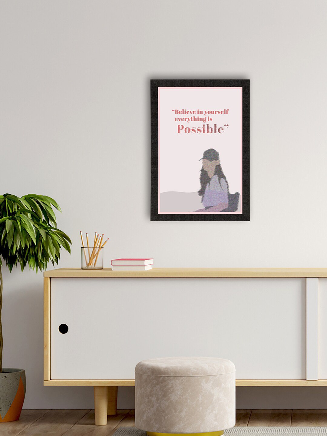 eCraftIndia Pink & Purple Motivational Quote Printed Framed UV Art Painting