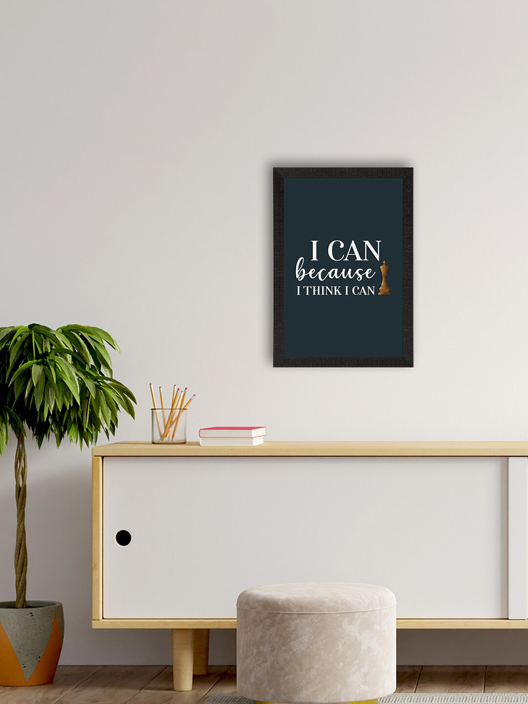 eCraftIndia Blue & Black Motivational Quotes Printed Framed Wall Art