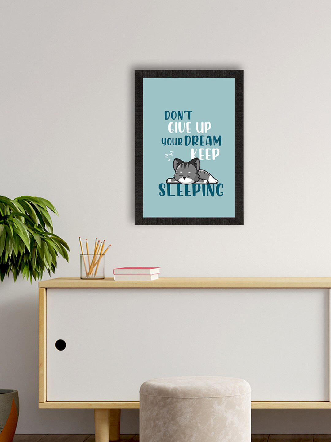 eCraftIndia Blue & Grey Quirky Quote Satin Matt Texture UV Wall Art Painting