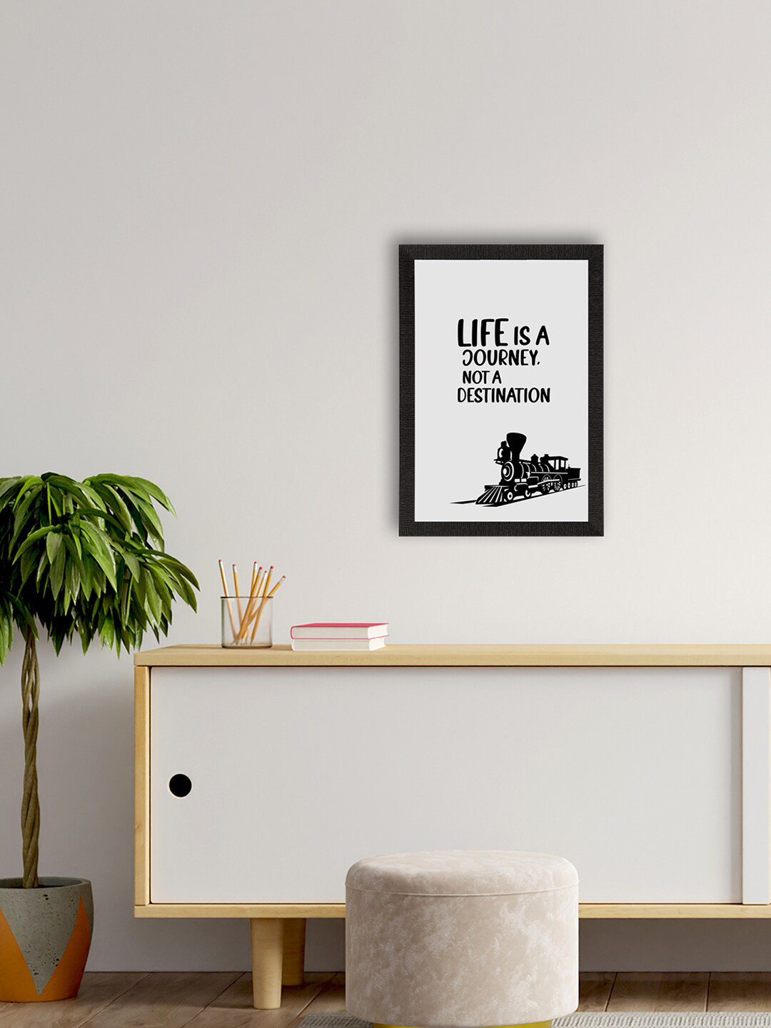eCraftIndia White & Black Motivational Quote Printed Framed UV Art Painting