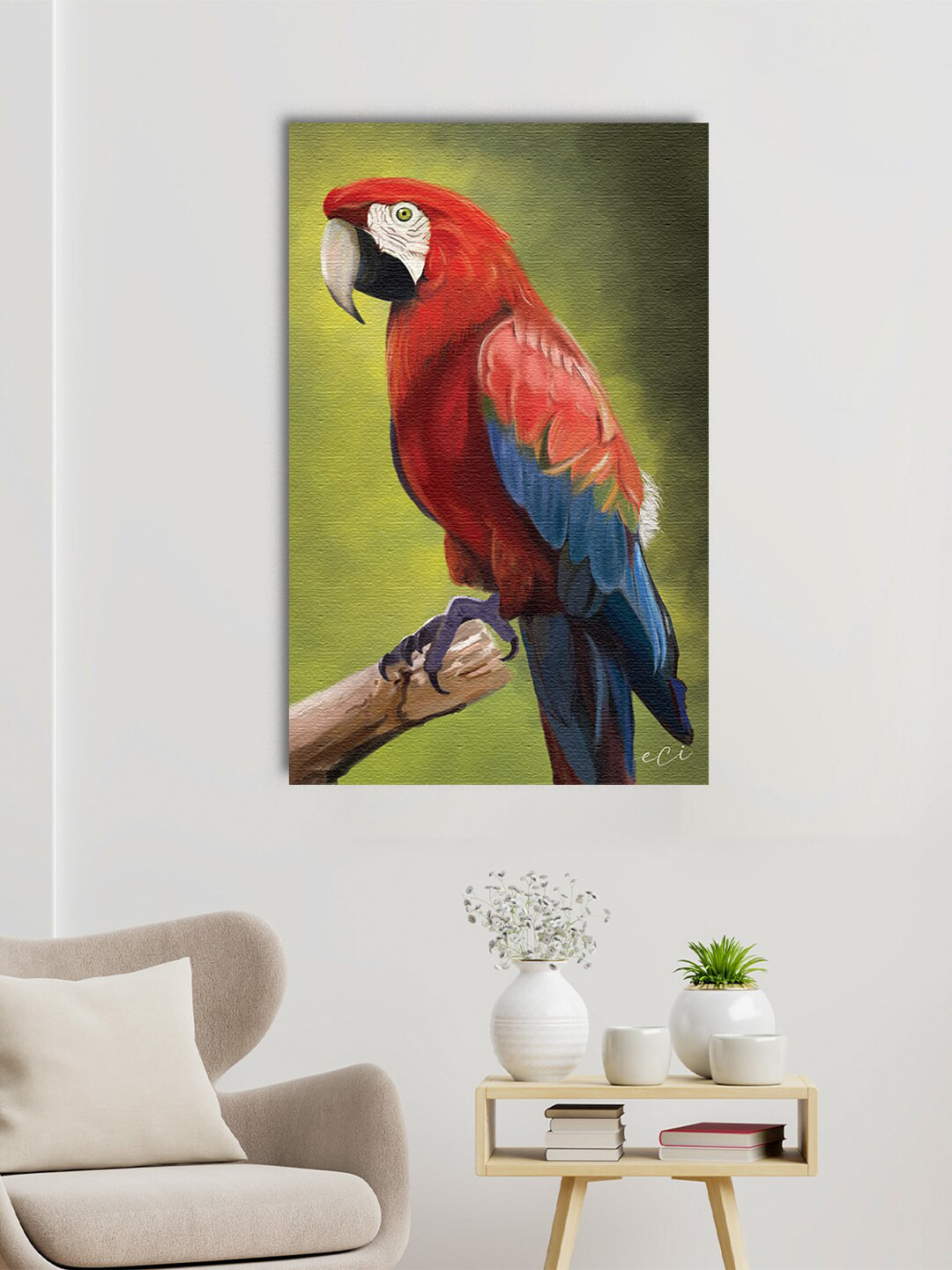 eCraftIndia Green Parrot on Tree Wall Art