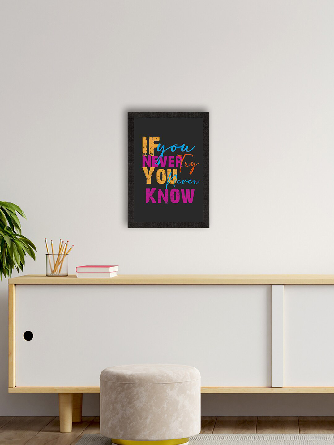eCraftIndia Black & Pink Motivational Quote Printed Framed UV Art Painting