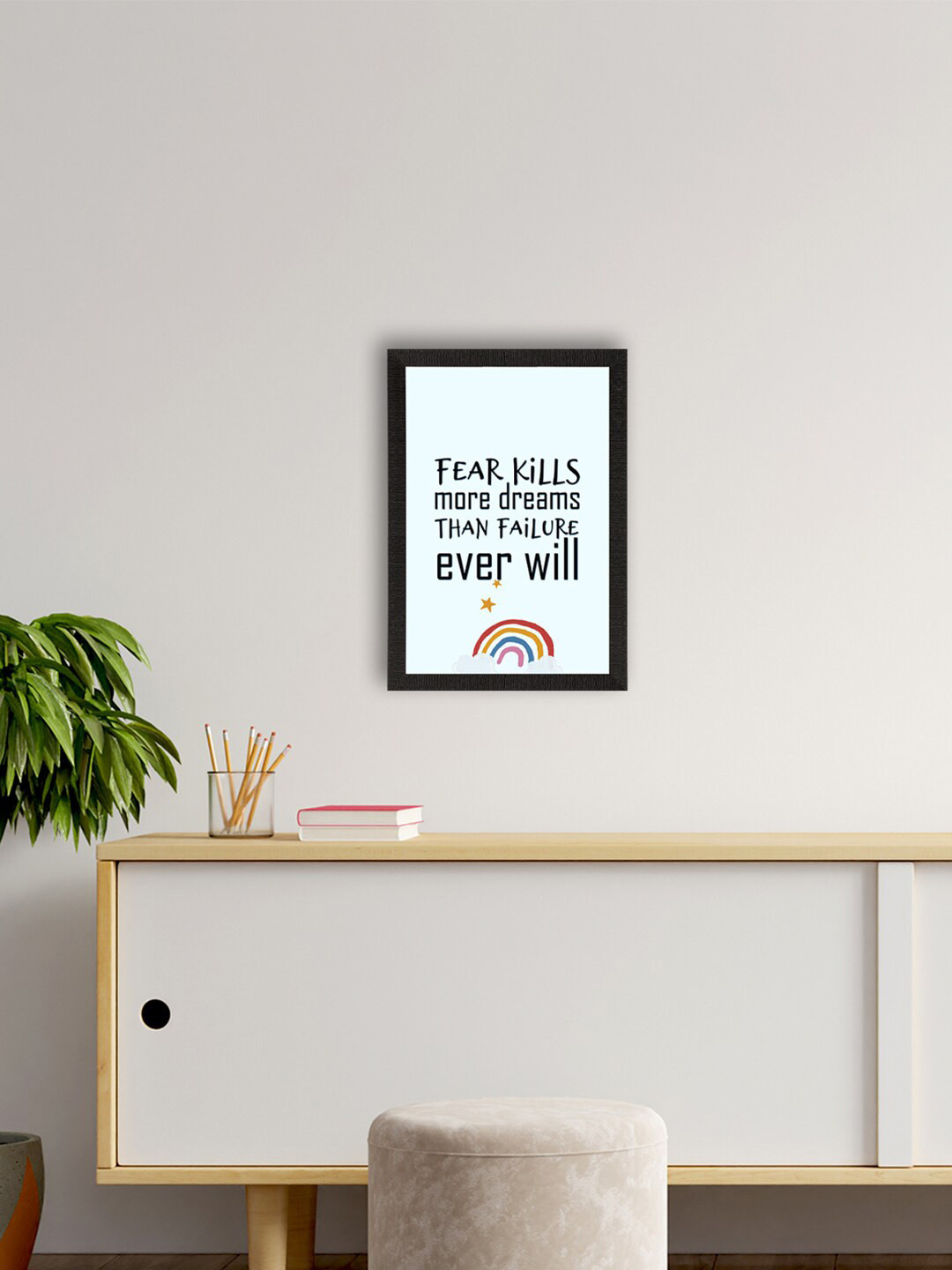 eCraftIndia White & Black Motivational Quote Printed Framed UV Art Painting