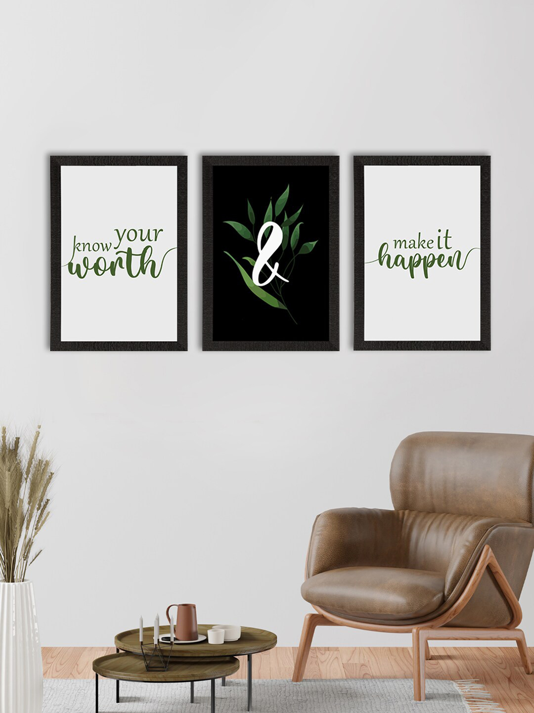 eCraftIndia Set of 3 White & Black Motivational Quote Matt Texture Painting Wall Art