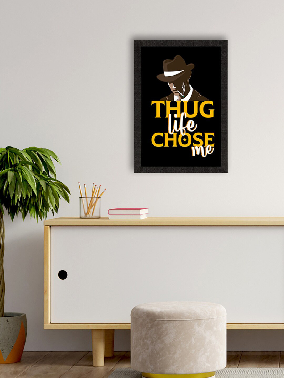 eCraftIndia Black & Yellow Motivational Quote Printed Framed UV Art Painting