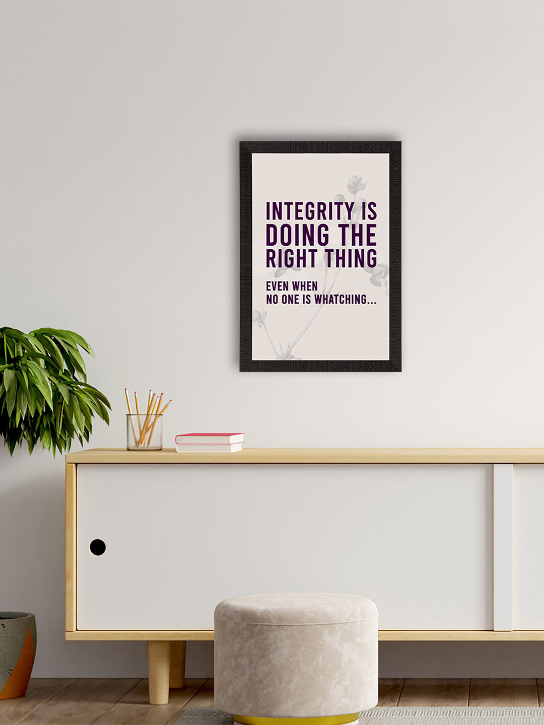 eCraftIndia Beige & Purple Motivational Quote Framed UV Wall Art Painting