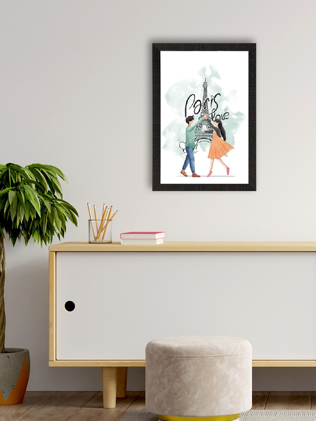 eCraftIndia Paris Love Paper Rectangle Paintings Wall Art-14 x 0.8 x 20In