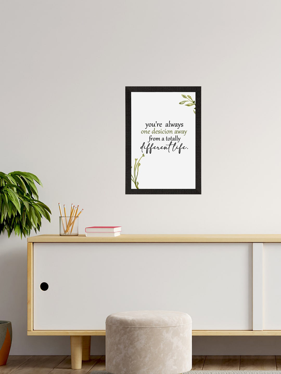 eCraftIndia White & Black Motivational Quote Printed Framed UV Art Painting